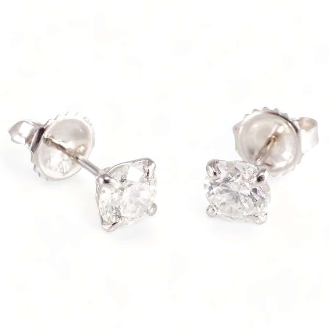 14k White Gold Diamond Stud Earrings 1 Diamond Stud Earrings