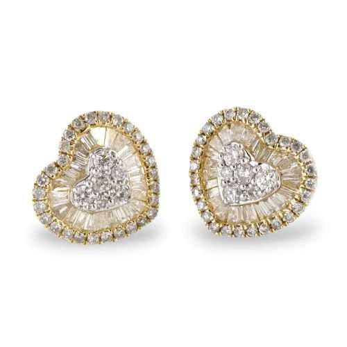 14k Gold Diamond Heart Stud Earrings