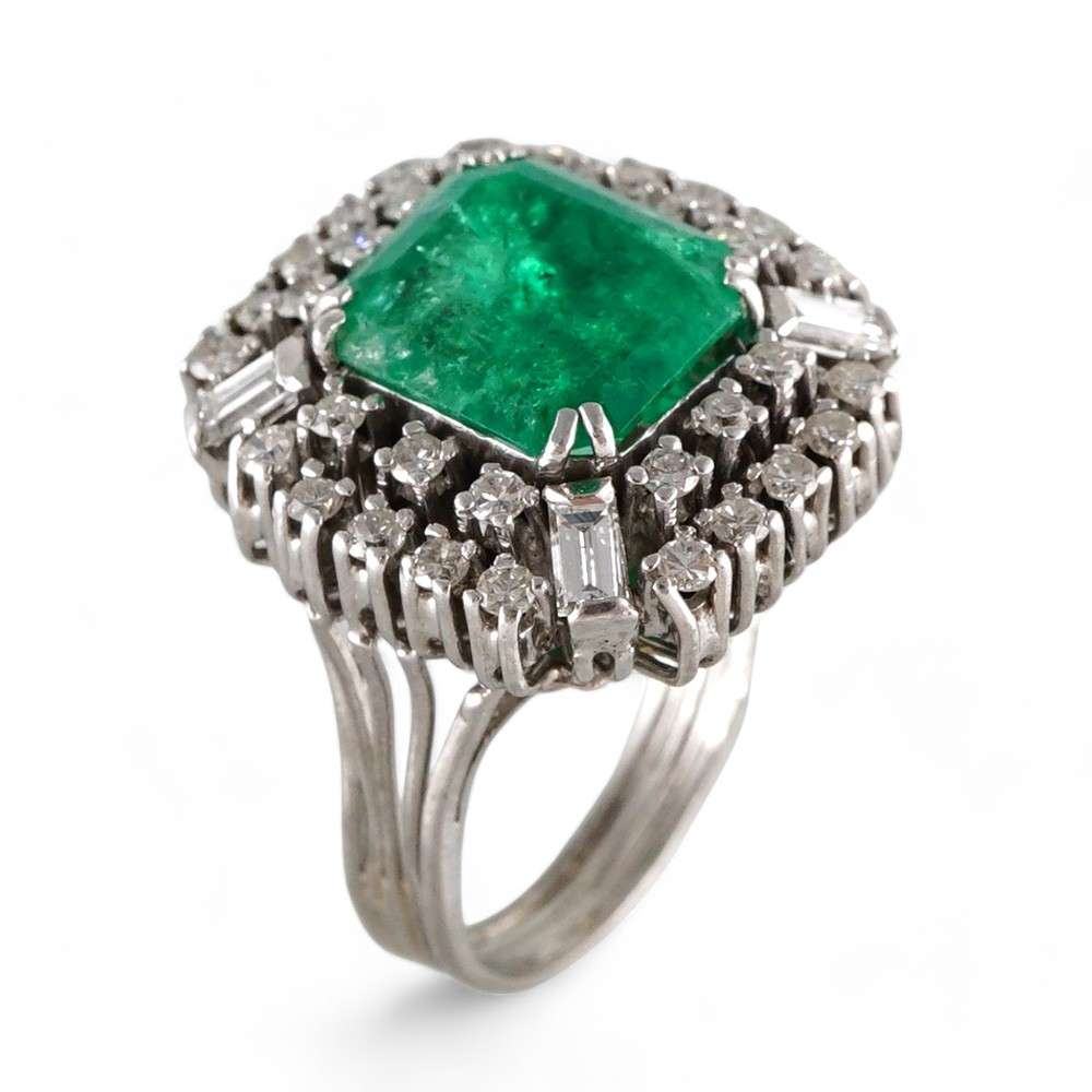 14k White Gold Square Emerald Stone Ring 1 Ring