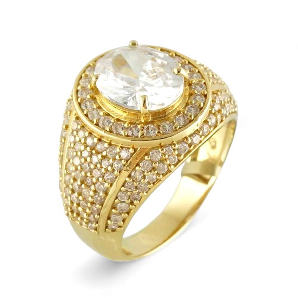 14k Yellow Gold Zircon Oval Ring 1 Stone Oval Ring