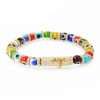 10K Yellow Gold Elastic Band Bracelet 4 Colorful beaded bracelet with gold clasp