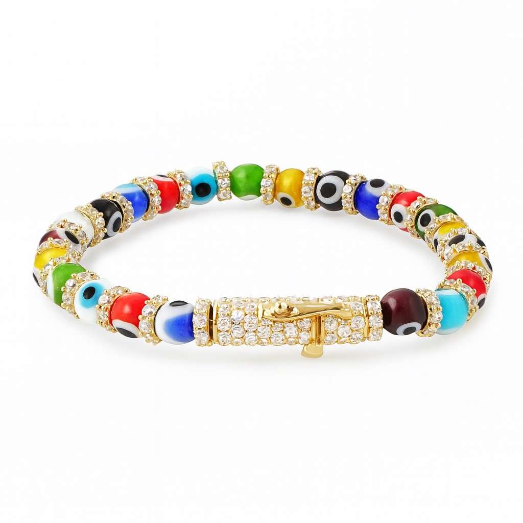 10K Yellow Gold Elastic Band Bracelet 1 Colorful beaded bracelet with gold clasp