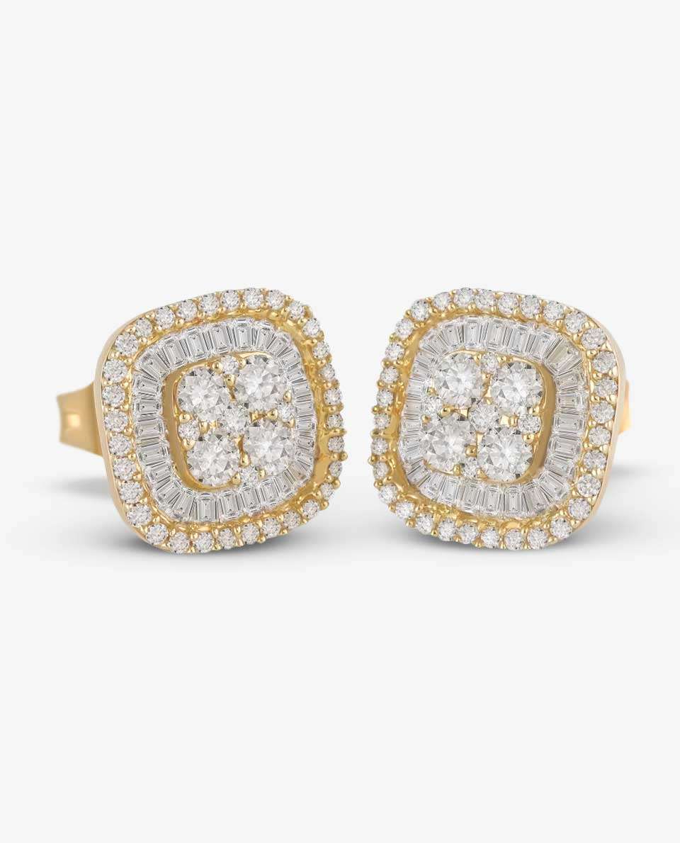 14k Yellow Gold Full Diamond Stud Earrings 1