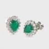 14k White Gold Diamond Green Stone Almond Studs 3 14k White Gold Diamond Green Stone Almond Studs