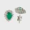 14k White Gold Diamond Green Stone Almond Studs 4 14k White Gold Diamond Green Stone Almond Studs