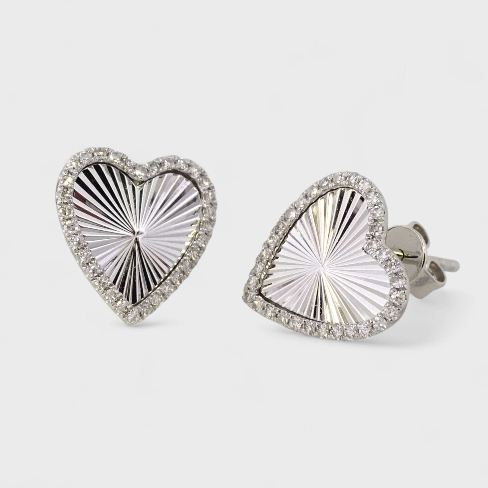 14k White Gold Diamond Heart Stud Earrings 1 14k White Gold Diamond Heart Stud Earrings