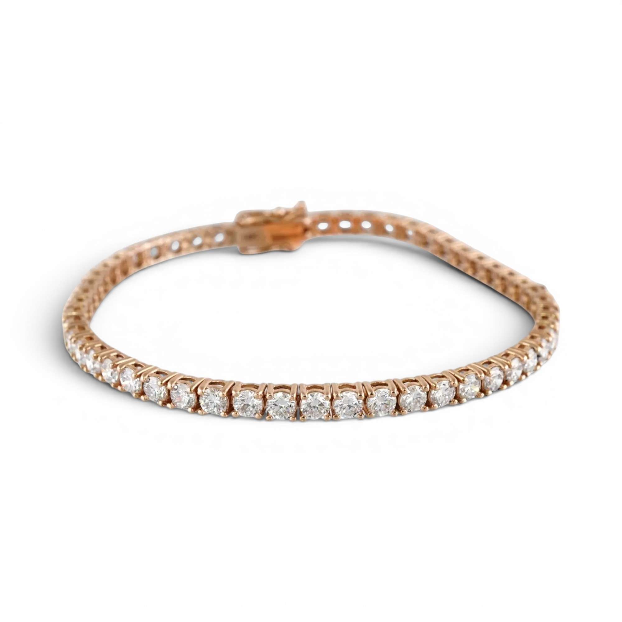 14k Rose Gold LAB Diamond Tennis Bracelet 1 Rose gold diamond bracelet on white