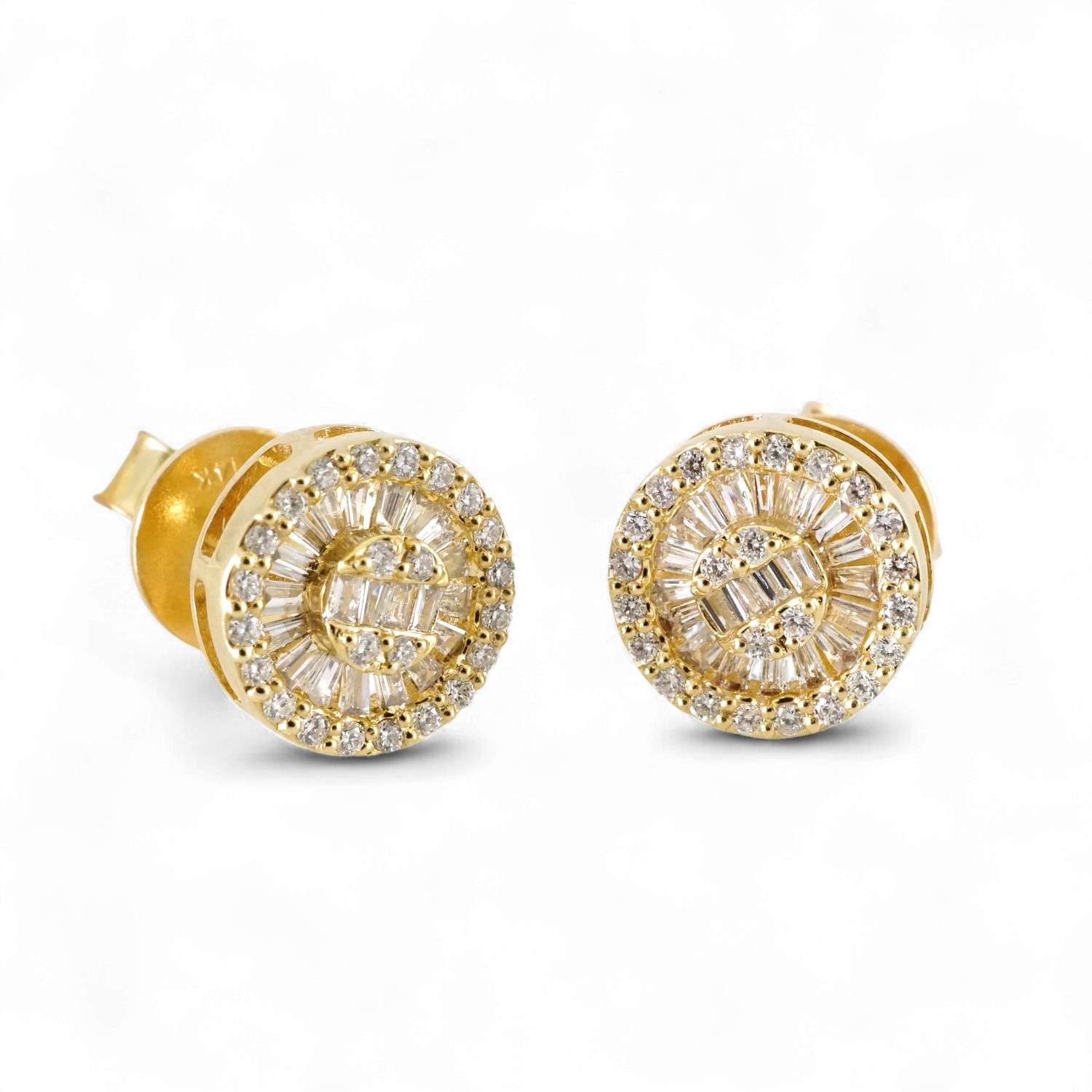 14k Yellow Gold Diamond Round Earrings 1 Elegant gold earrings with diamonds