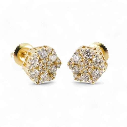 Gold stud earrings with diamonds