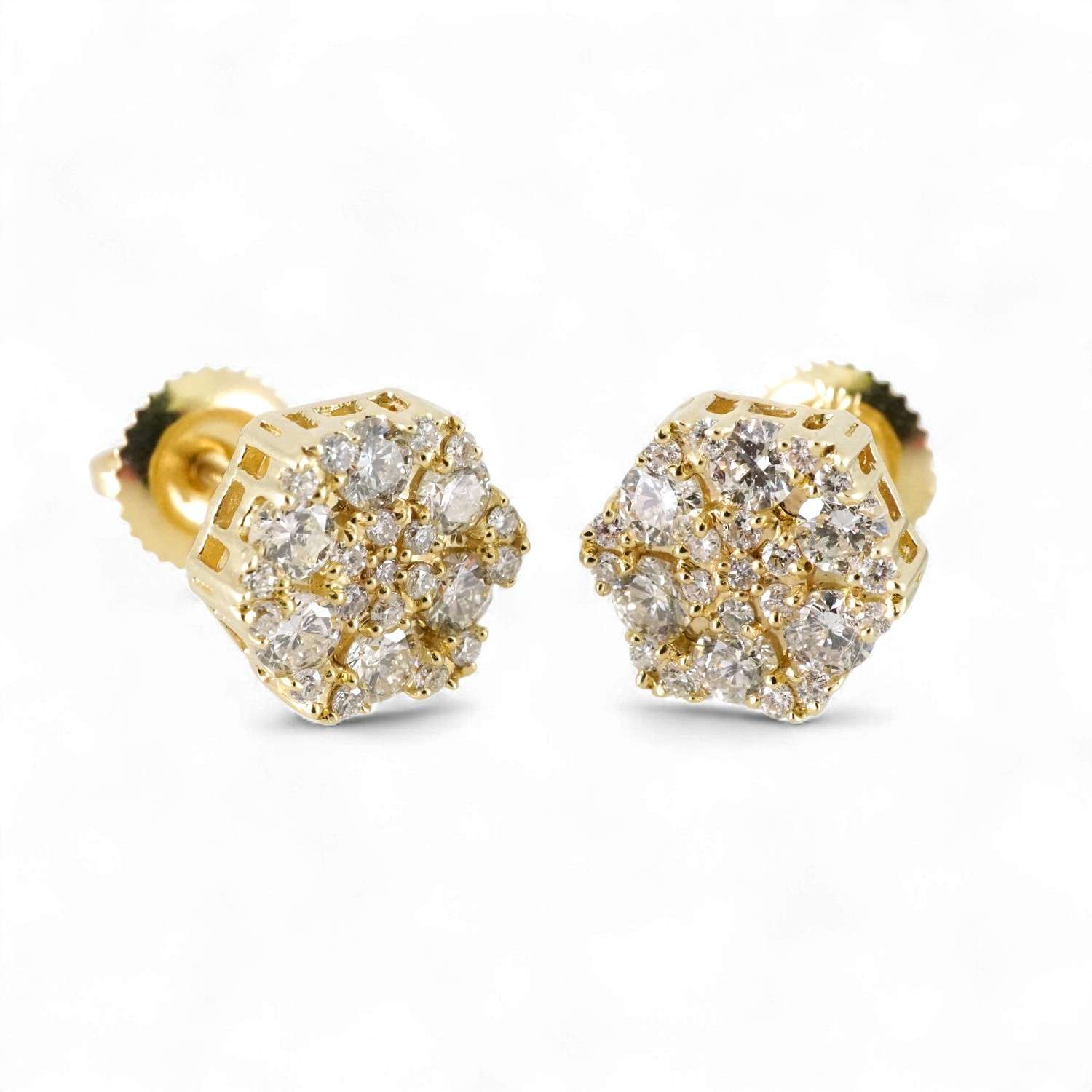 14k Yellow Gold Diamond Hexagonal Flower Earring 1 Gold stud earrings with diamonds