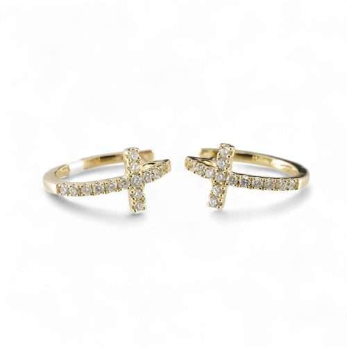 Gold cross-shaped diamond earrings