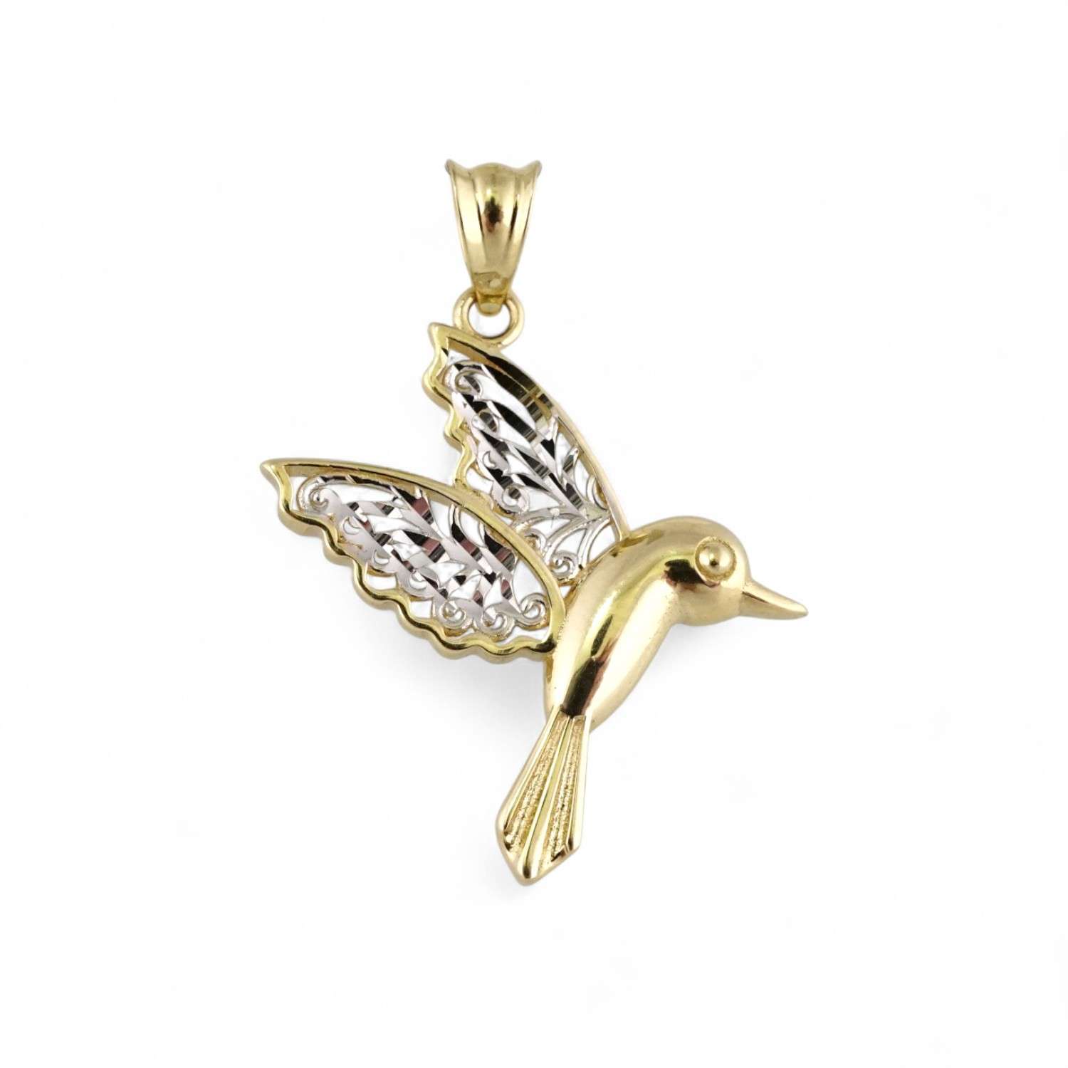 14k Yellow Gold Fancy Bird Pendant 1 Gold hummingbird pendant with wings