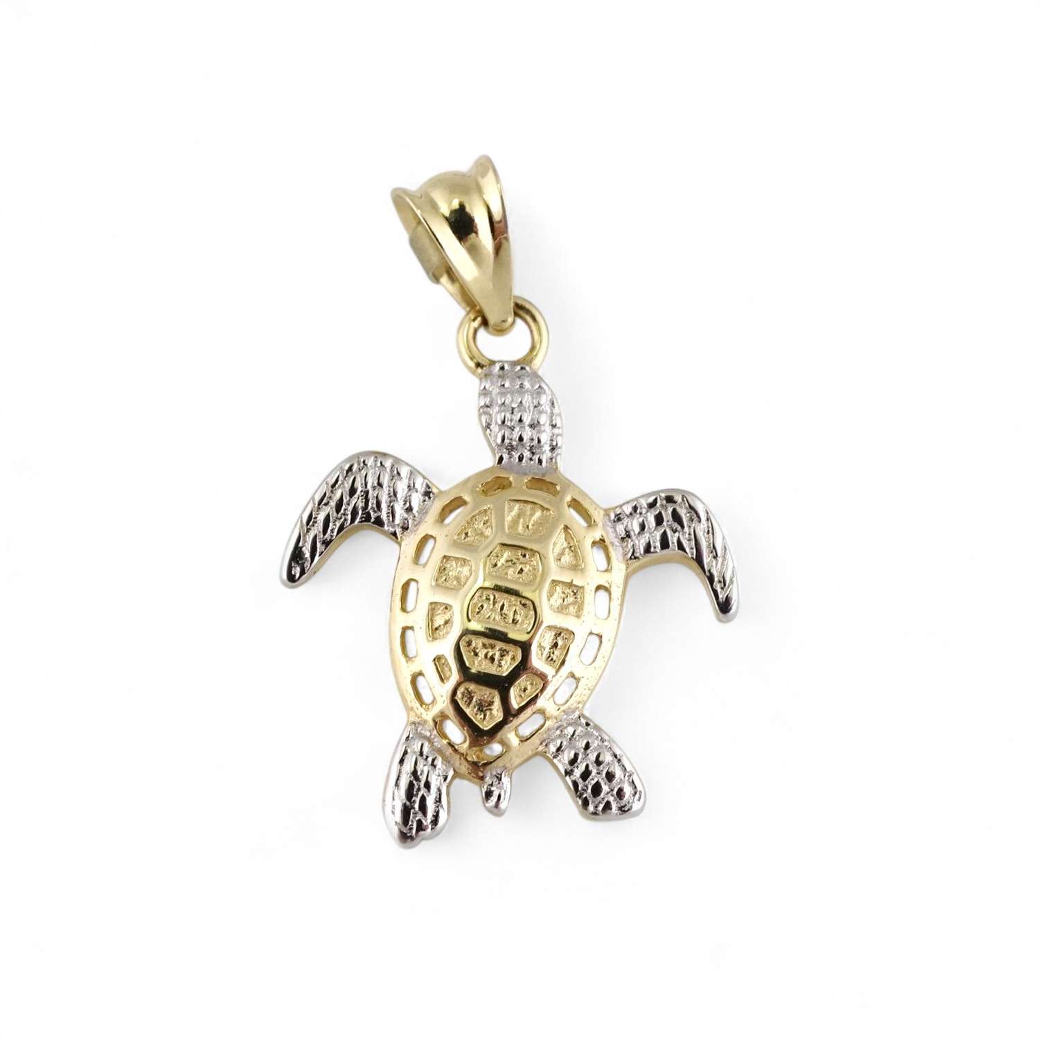 14k Yellow Gold Fancy Tortoise Pendant 1 Gold and silver turtle pendant