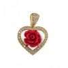 14k Yellow Gold Fancy Heart Charm Pendant 3 Gold heart pendant with red rose