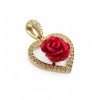 14k Yellow Gold Fancy Heart Charm Pendant 4 Gold heart pendant with red rose