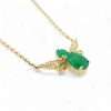 14k Yellow Gold Diamond Green Bee Chain 6 Gold necklace with green gemstones