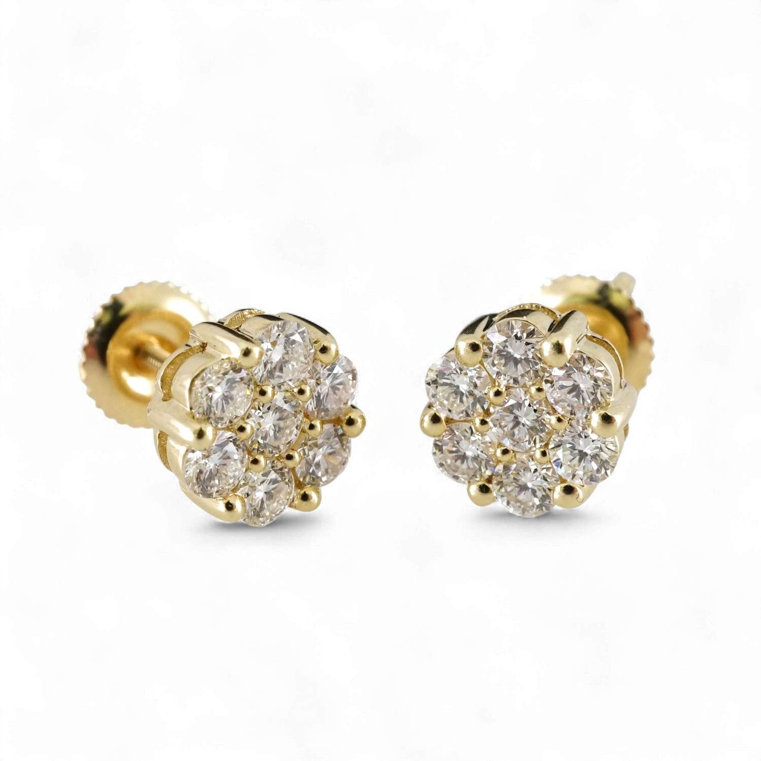 14k Yellow Gold Diamond Round-Cut Diamond Studs 1 Gold stud earrings with sparkling diamonds