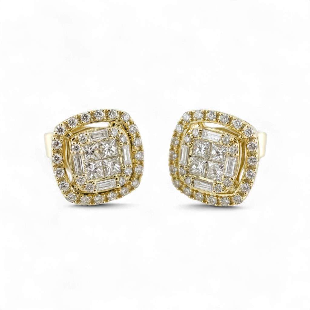 14k Yellow Gold Diamond Square Studs 1 Elegant diamond stud earrings in gold