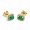 14k Yellow Gold Diamond Emerald Vintage Studs 3 Gold earrings with emerald and diamonds