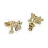 Gold pet-themed earrings with rhinestones