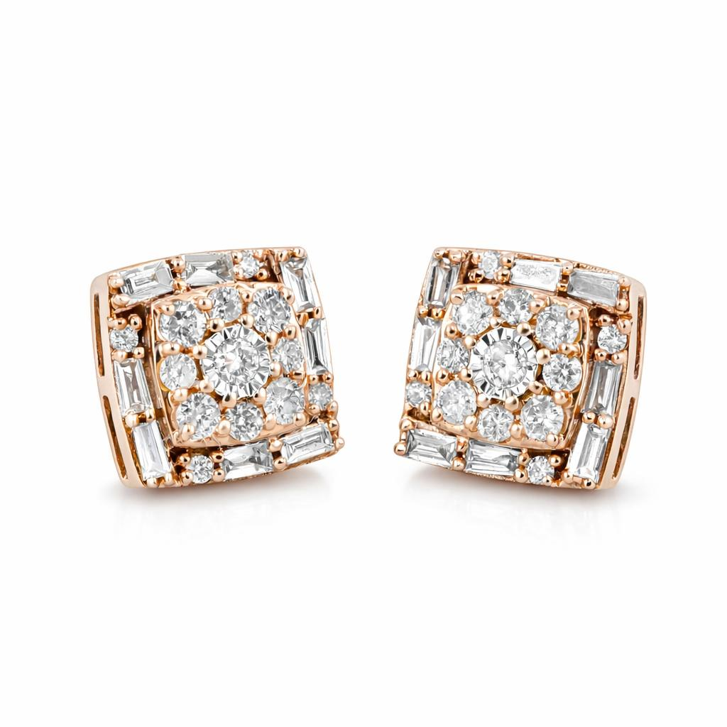10k Rose Gold Diamond Square Earring 1 Elegant diamond stud earrings in rose gold