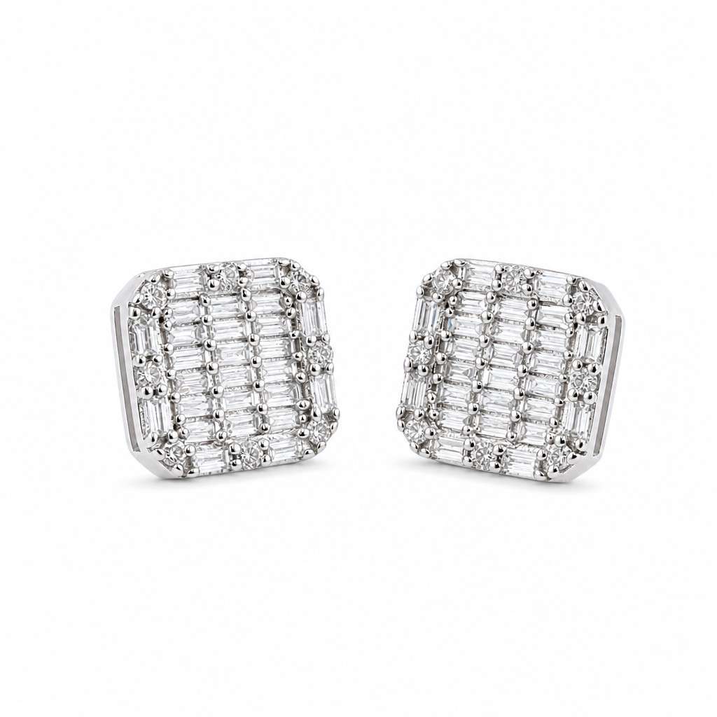 10k White Gold Diamond Square Studs 1 Elegant diamond stud earrings design