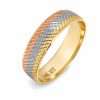 Three-tone textured wedding band ring