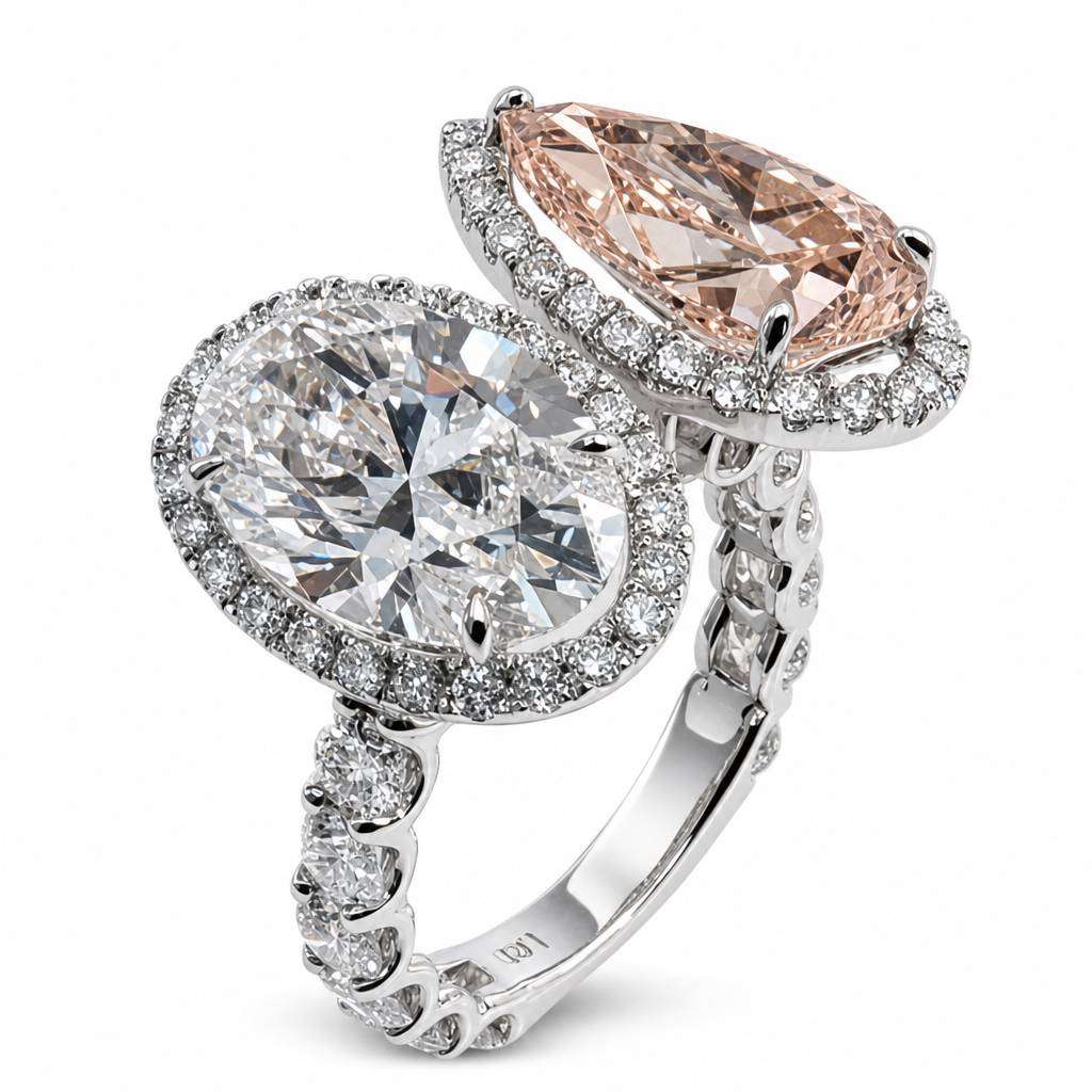 14k White Gold Two Shapes LAB Diamond Ring 1 Elegant dual-stone diamond ring
