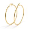 Gold hoop earrings on white background