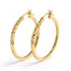 Gold hoop earrings with textured design
